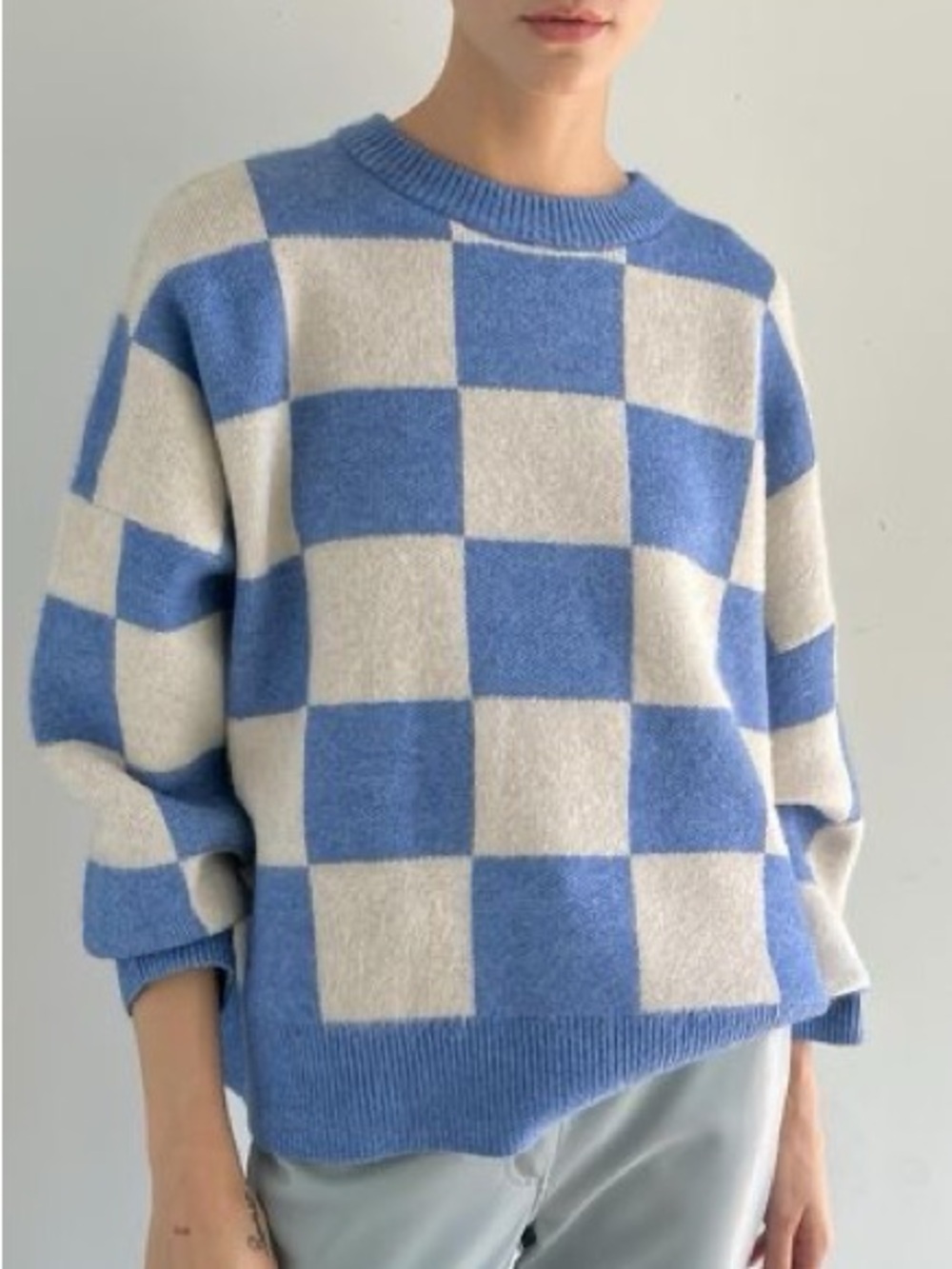 Oak + Fort Oversized Checkered Crewneck Sweater